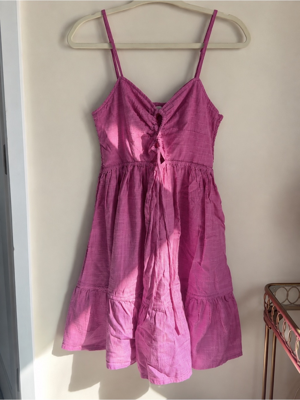 Roxy Pink Ruched Tiered Sundress – Size M